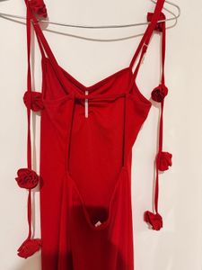 Red Maxi Dress with Rose Detail
