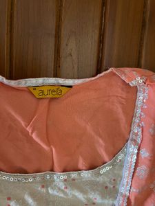 Aurelia  Peach sequin neck Kurta top