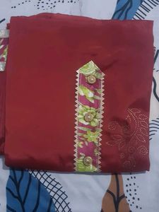 Maroon Silk Unstitched Suit | Printed Dupatta | El