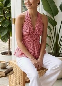 Chic Red Gingham Halter Top