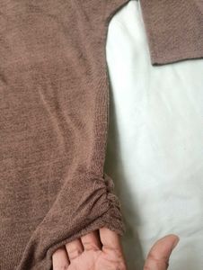 New Brown Lace-Up Detail Sweater Top