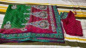 beautiful 2 shaded sari with blouse