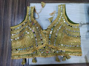 Olive Green Mirror Work Blouse