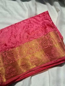 Vibrant Pink Silk Saree with Gold Border