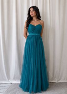 Elegant Teal Tulle Maxi Dress