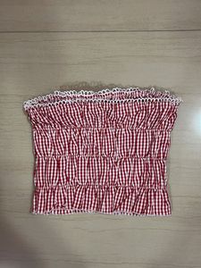 Red Gingham Smocked Tube Top