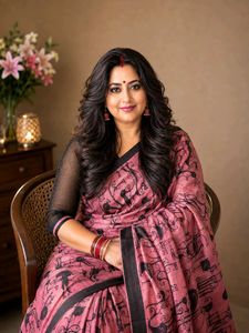 Elegant Pink Saree with Black Cat Print