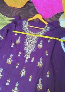 Purple Embroidered stylish kurti and skirts outfit