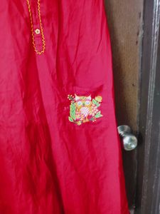 Red Kurta With Owl Embroidery.