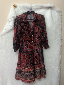 Boho Paisley Print Button-Up Mini Dress