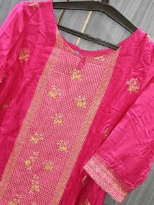 Vibrant Pink Kurta with Gold Embroidery