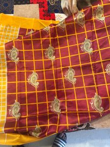 Elegant Cream &amp; Red Silk Saree