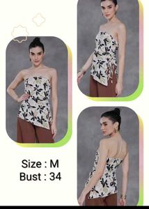 Boho Floral Print Strapless Top