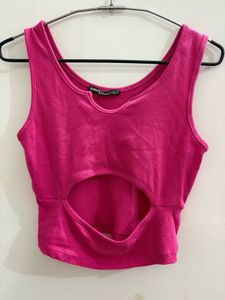 Mango Pink Ribbed Cut-Out Tank Top