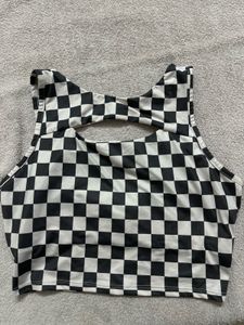 Checkerboard Cut-Out Crop Top