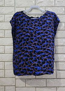 Cap-Sleeve Blouse in Royal Blue