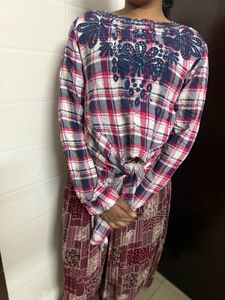 Embroidered Plaid Long Sleeve Top