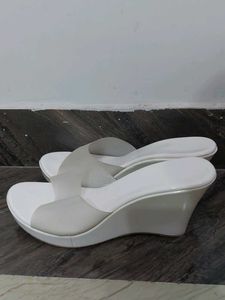 Stylish White Wedge Mules