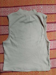 Beige Mock Neck Sleeveless Top