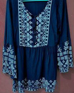 Ethnic Printed Navy Blue Co-ord Set with Pants