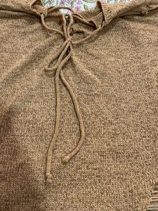 Distressed Knit Sweater with Fringe