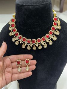 Exquisite Red Stone Gold Plated Necklace Set