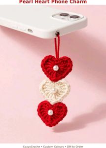 Crocheted Pearl Heart Phone Charm