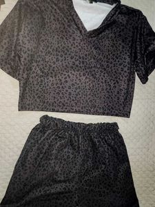 Leopard Print Crop Top &amp; Shorts Set