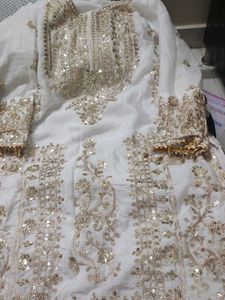 Elegant White Kurta Set with Gold Embellishments
