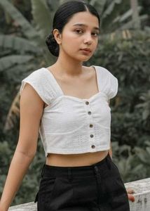 with Freebies ✨ ❤️ White Button-Front Top