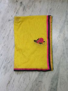 Yellow Net Floral Embroidered Dupatta Hijab