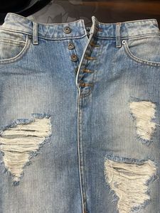 Distressed Denim Midi Skirt