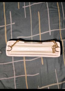 Chic White Quilted Clutch with Gold Chain