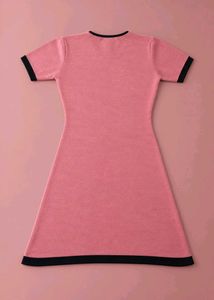 PINK A-LINE DRESS WITH BLACK CONTRAST TRIM