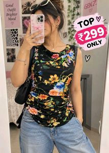 Women's Black Floral Print Sleeveless Top 34"-38"