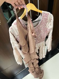 Embroidered Pink Kurti with Beaded Neckline