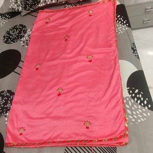 Elegant Pink Saree with Gold Border