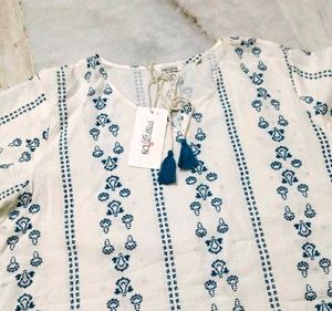 White Kurta with Blue Print