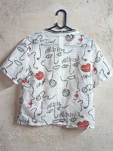 Abstract Face Print Mesh Top