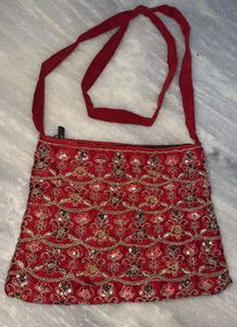 Red Embroidered Clutch Bag