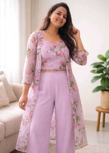 Elegant Floral Print Kurta Set with Shrug