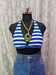Striped Halter Bikini Top
