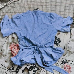 Light Blue Broderie Anglaise Wrap Top