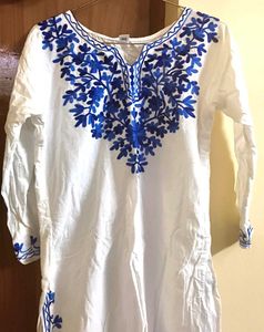 white embroidery kurta womens
