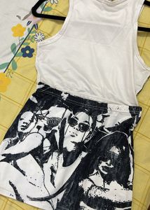 Black &amp; White Graphic Print Co-ord Set | Crop Top