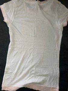 women pink and white tshirt
