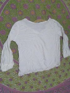 White Textured Long Sleeve Top