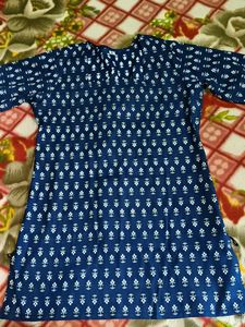 Blue Printed Cotton Kurta