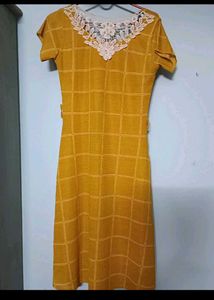 Mustard Checkered Midi Dress