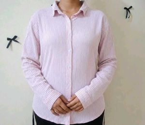 white and pink striped shirt